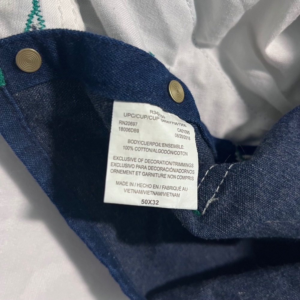 Liberty Mens Blue Denim Bib Overalls Green Zipper Workwear R342150 50x32 - Picture 4 of 8